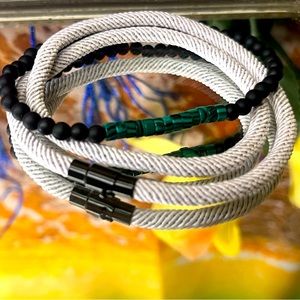 Minimalistic Bracelet set with Onyx and Malachite